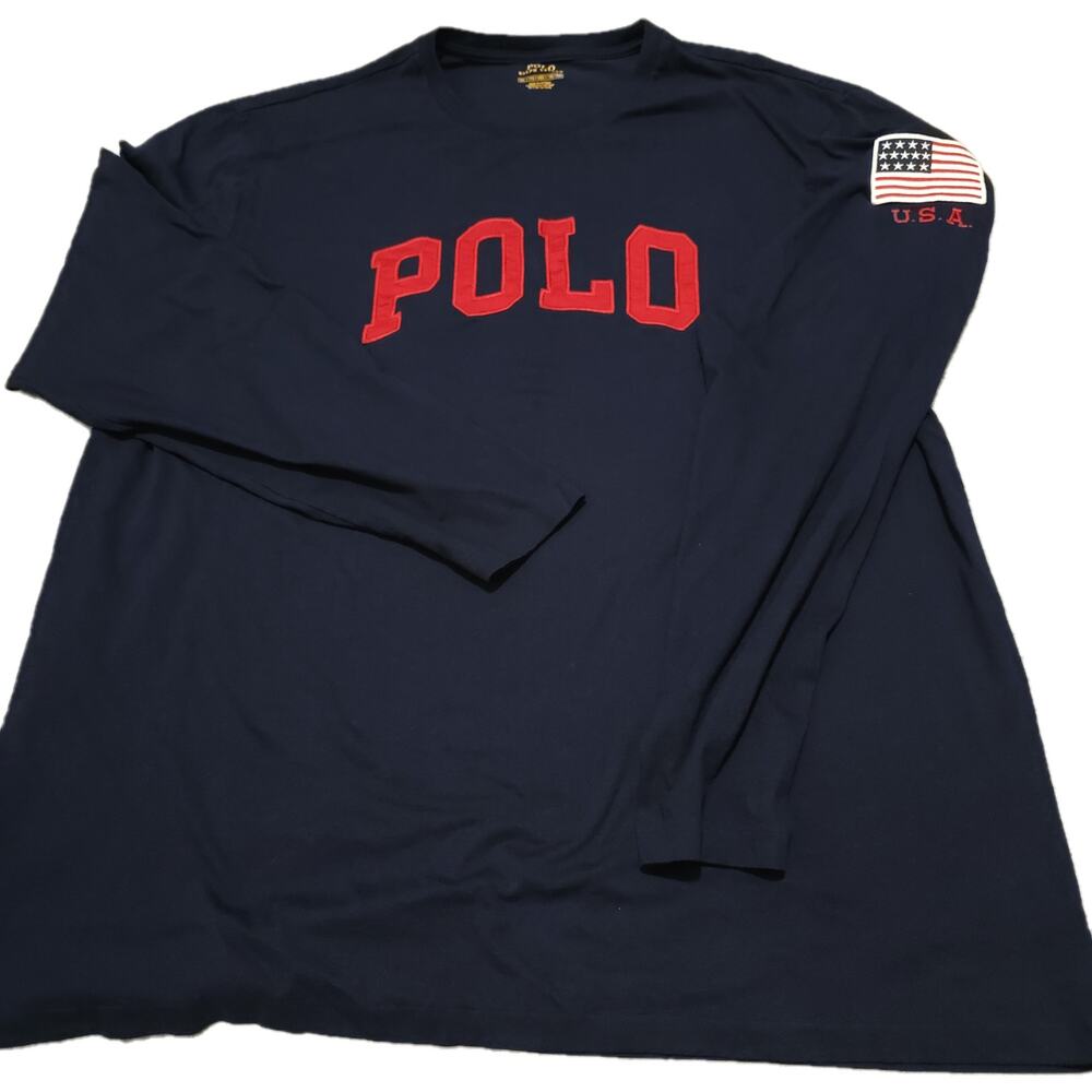 Polo Ralph Lauren USA Flag T Shirt Mens XXL Navy Big Pony POLO Spellout Tee